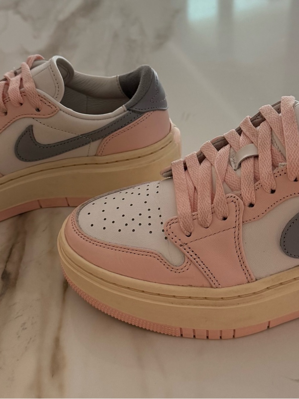 Nike Air Jordan 1 Pink/Ivory/Grey Low Top Sneakers Elevated Heel